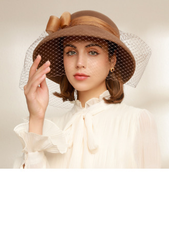 Elegant Winter Schleife Schleier Wollen Hochzeit Cloche Hüte 