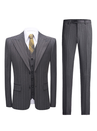 Striped 3 Piece Single Breasted Men's Casual Suit 