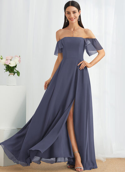 A-line Off the Shoulder Chiffon Dress