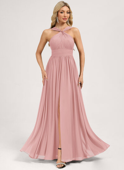 A-линии V шеи Длина до пола Шифон Платье Подружки Невесты с Рябь 