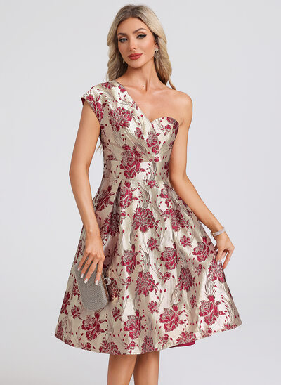 Kleid Midi mit One-Shoulder-Ausschnitt aus Jacquard