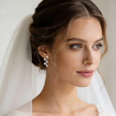 Vine Pearl Stud Earrings Wedding Jewelry For Bridal & Bridesmaid