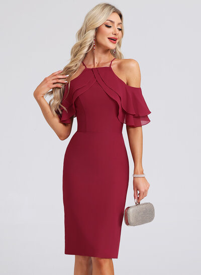 A colonna cut-out spalle al ginocchio chiffon abito da cocktail con volant 