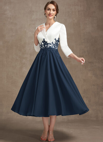 A-line V-Neck Satin Dress