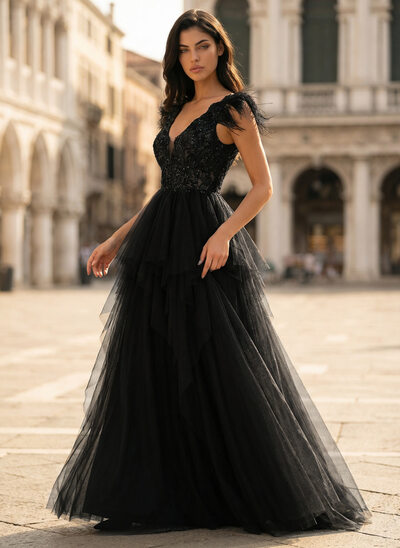 Jurk van tule met pailletten