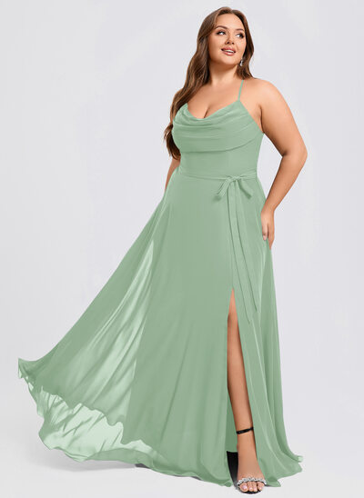 A-line Cowl Ruffle Chiffon Dress