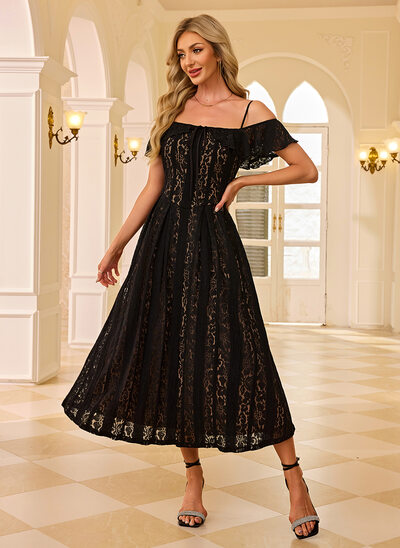 Off the Shoulder Lace Midi Dress