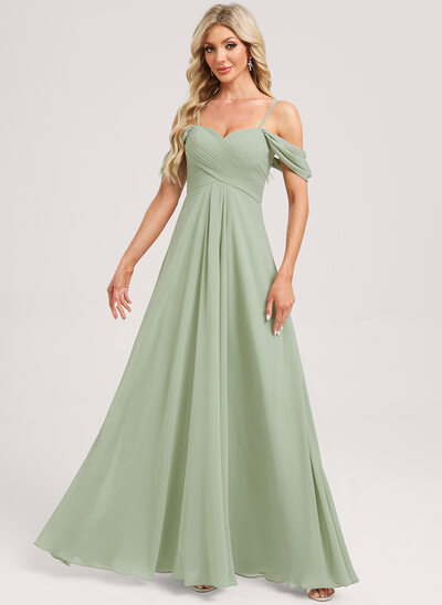 A-line Cold Shoulder Floor-Length Chiffon Bridesmaid Dress 