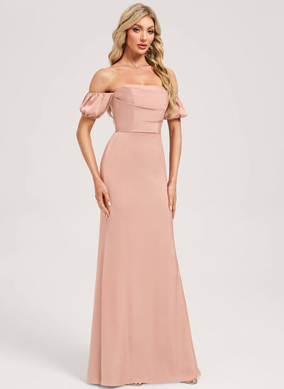 A-line Off the Shoulder Floor-Length Matte Satin Bridesmaid Dress 