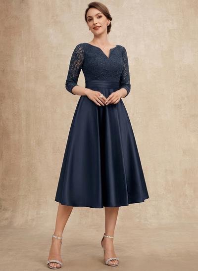 A-line V-Neck Satin Dress