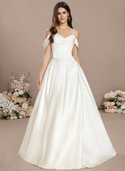 Ball-Gown/Princess Off the Shoulder Convertible Stretch Satin Dress