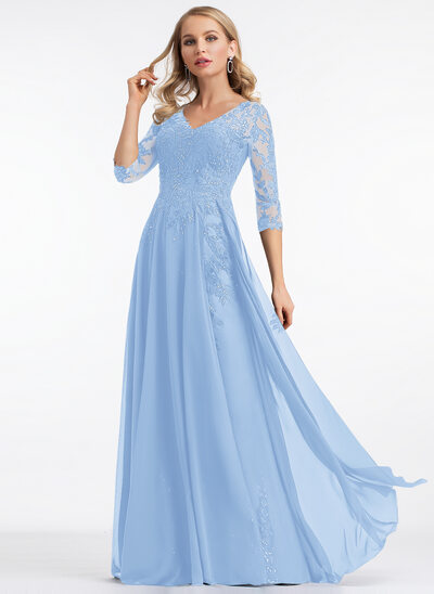 A-line V-Neck Sequins Lace Dress