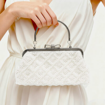 Perlas boda poliéster bolsos de noche en blanco 