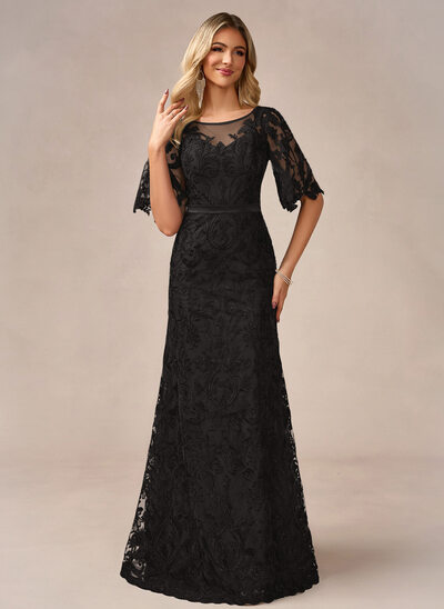 Sheath/Column Scoop Illusion Floor-Length Lace Evening Dress 