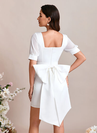 Sheath/Column Square Short Satin Wedding Dress With Bow 