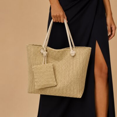 Braided Casual Polyester Evening Bags in Khaki