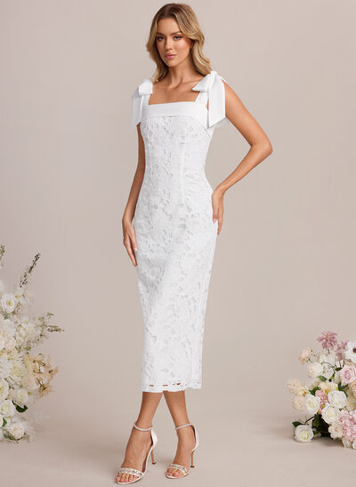 Sheath/Column Square Bow Lace Dress