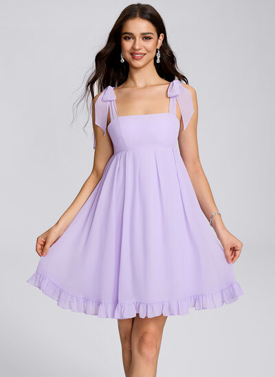 A-line Square Short Chiffon Homecoming Dress With Bow Ruffle 
