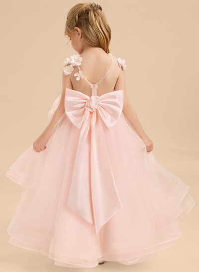 Tanssiaismekot/prinsessa pyöreä kaula-aukko lattiaa hipova pituus satiini tylli kukka tyttö mekot jossa keula 3d kukka 