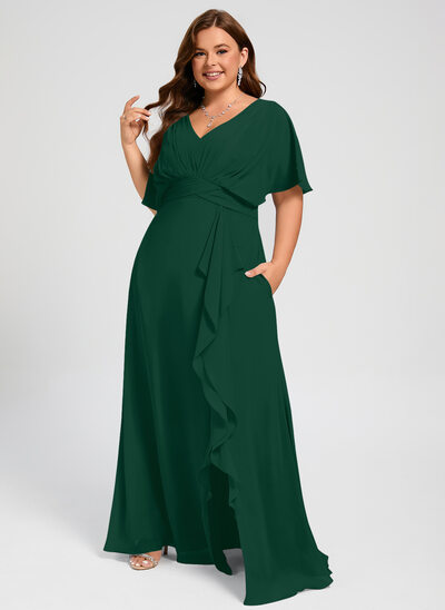 Kjole med A-linje Flæsekanter Chiffon Kjole