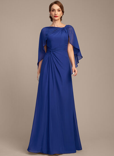 A-линии асимметричный Длина до пола Шифон Платье Для Матери Невесты с Плиссированный развальцовка 