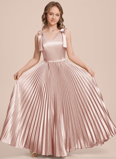 A-line Pleated Stretch Satin Dress
