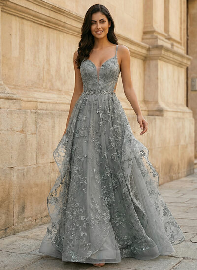 Jurk van tule met spaghetti