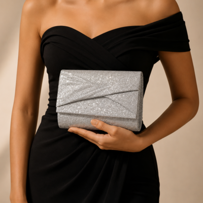 Casamento poliéster bolsas de embreagem em prata