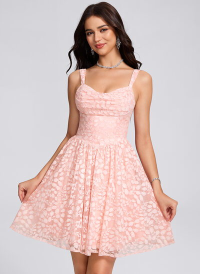 A-line V-Neck Short Lace Homecoming Dress With Ruched 