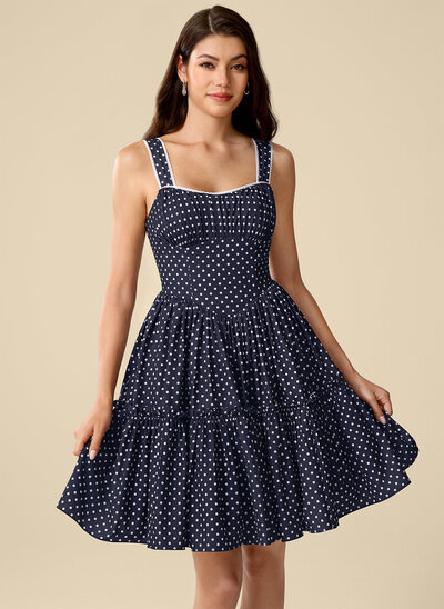 Kleid in A-Linie mit Herzausschnitt Ärmellos Polka-Dots aus Spitze