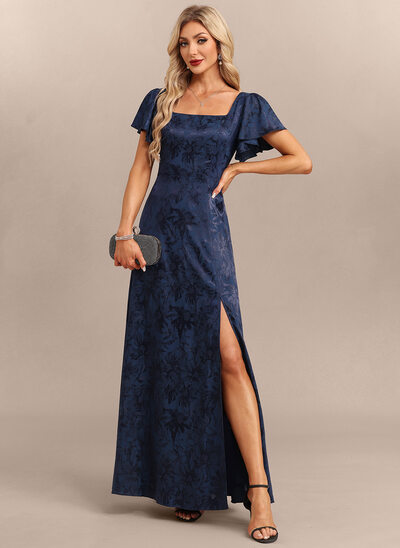 A-line kjole Firkantet hals Gulvlengde Jacquard Festkjole 