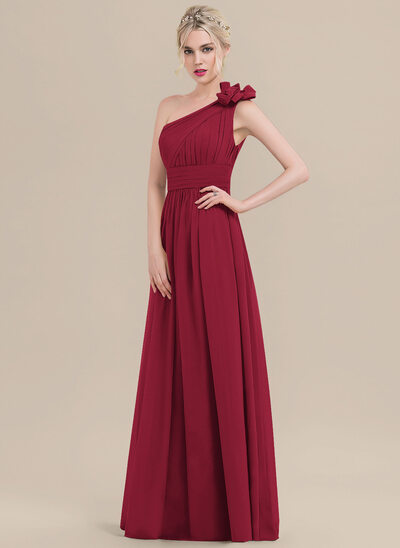 A-line One Shoulder Pleated Chiffon Dress