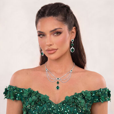 Oval Zircon Quinceañera Party Jewelry Sets Earrings & Necklace (Set of 2)