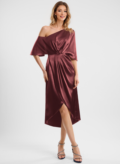 Slire En skuldret Asymmetrisk Strekk sateng Cocktailkjole 
