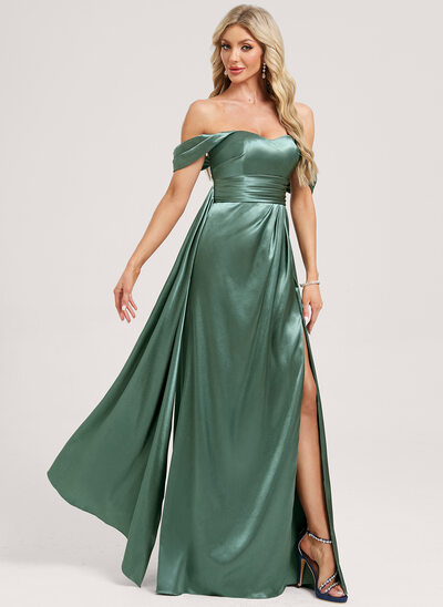 A-line Off the Shoulder Stretch Satin Dress