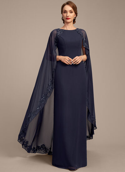 ножны Совок шеи Длина до пола Шифон Платье Для Матери Невесты с блестки аппликации кружева 