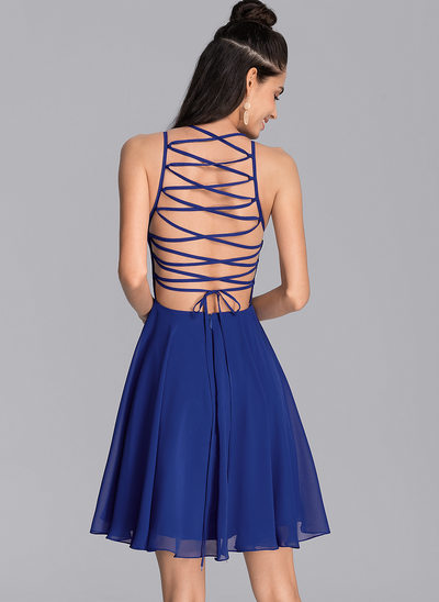 A-Line Scoop Neck Short/Mini Chiffon Homecoming Dress 