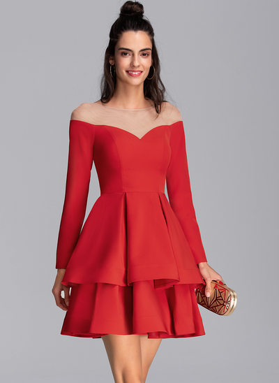 A-Line Scoop Neck Short/Mini Stretch Crepe Homecoming Dress With Cascading Ruffles 