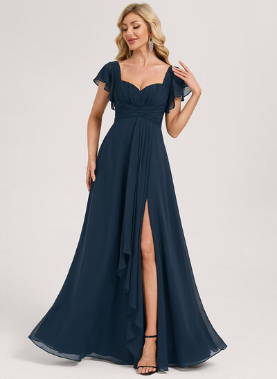 Trapèze col cœur fronces mousseline robe