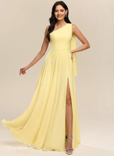 A-line One Shoulder Chiffon Dress