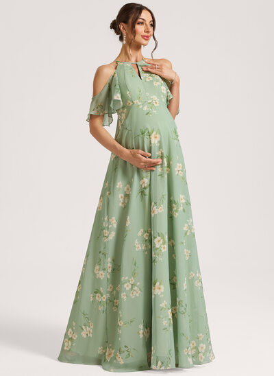 A-Linien-Kleid Schulterfrei Bodenlang Chiffon Umstandskleider 