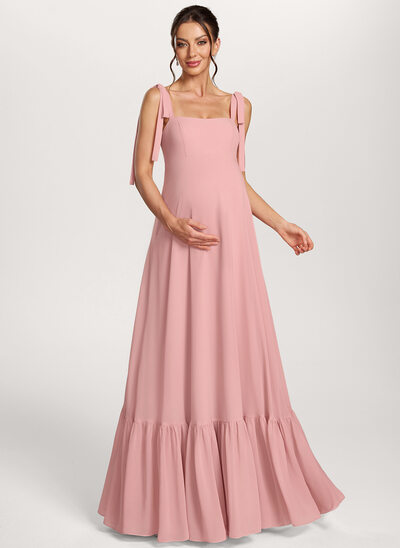 Umstandskleid in A-Linie mit Karree-Ausschnitt Rüschen aus Chiffon