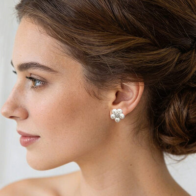 Flower Halo Pearl Stud Earrings Wedding Jewelry For Bridesmaid