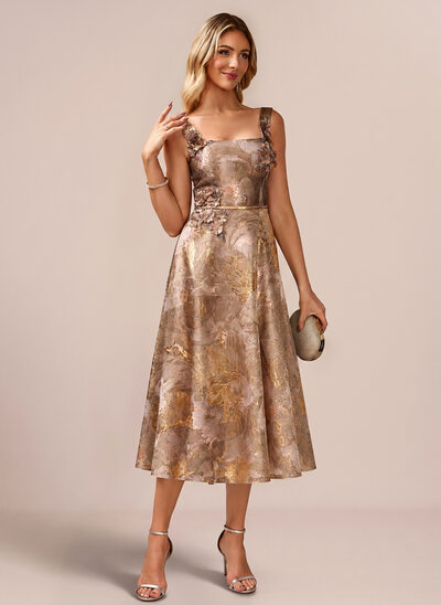 3D Floral Jacquard Midi Dress