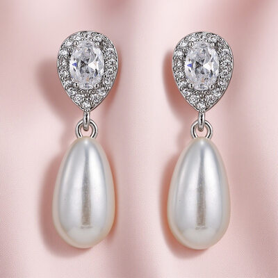 Elegante pérola strass brincos gota 