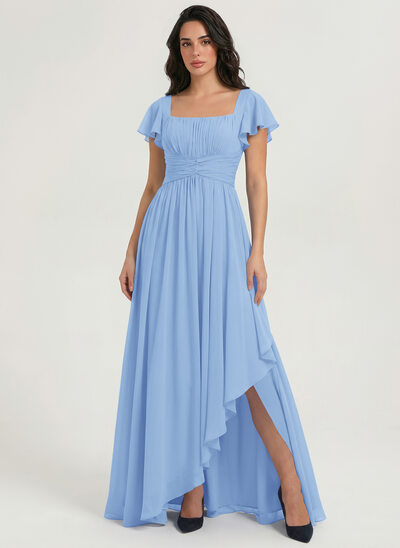 A-line Square Ruched Chiffon Dress