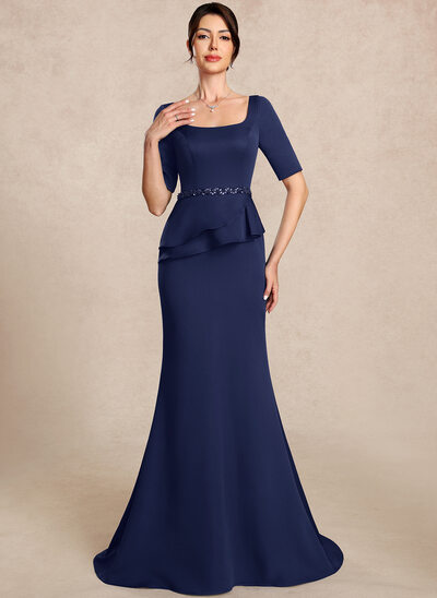 Trumpet/Mermaid Square Stretch Crepe Dress