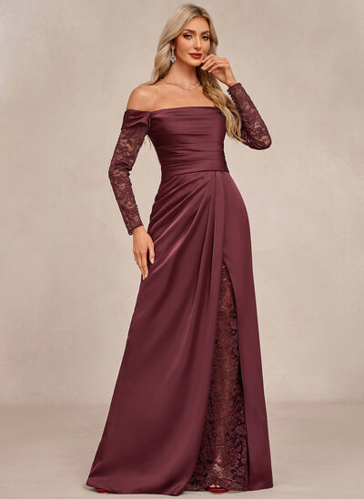 Off the Shoulder Pleated Lace Maxi Dress