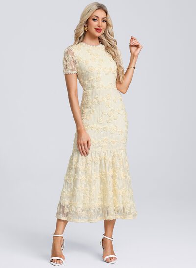 3D blomster Blonder Midi Kjole