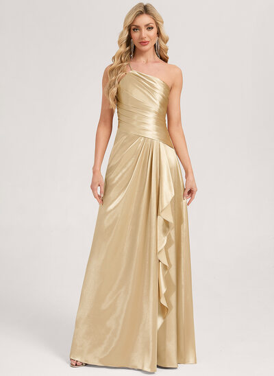 Trapèze une épaule fronces satin stretch robe